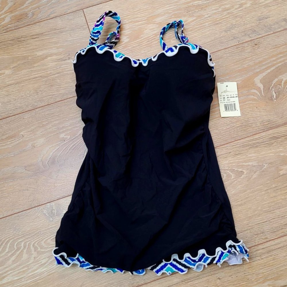 108. Profile by Gottex Ocean Blues D Cup Shirred Underwire Tankini Top. Size 32D